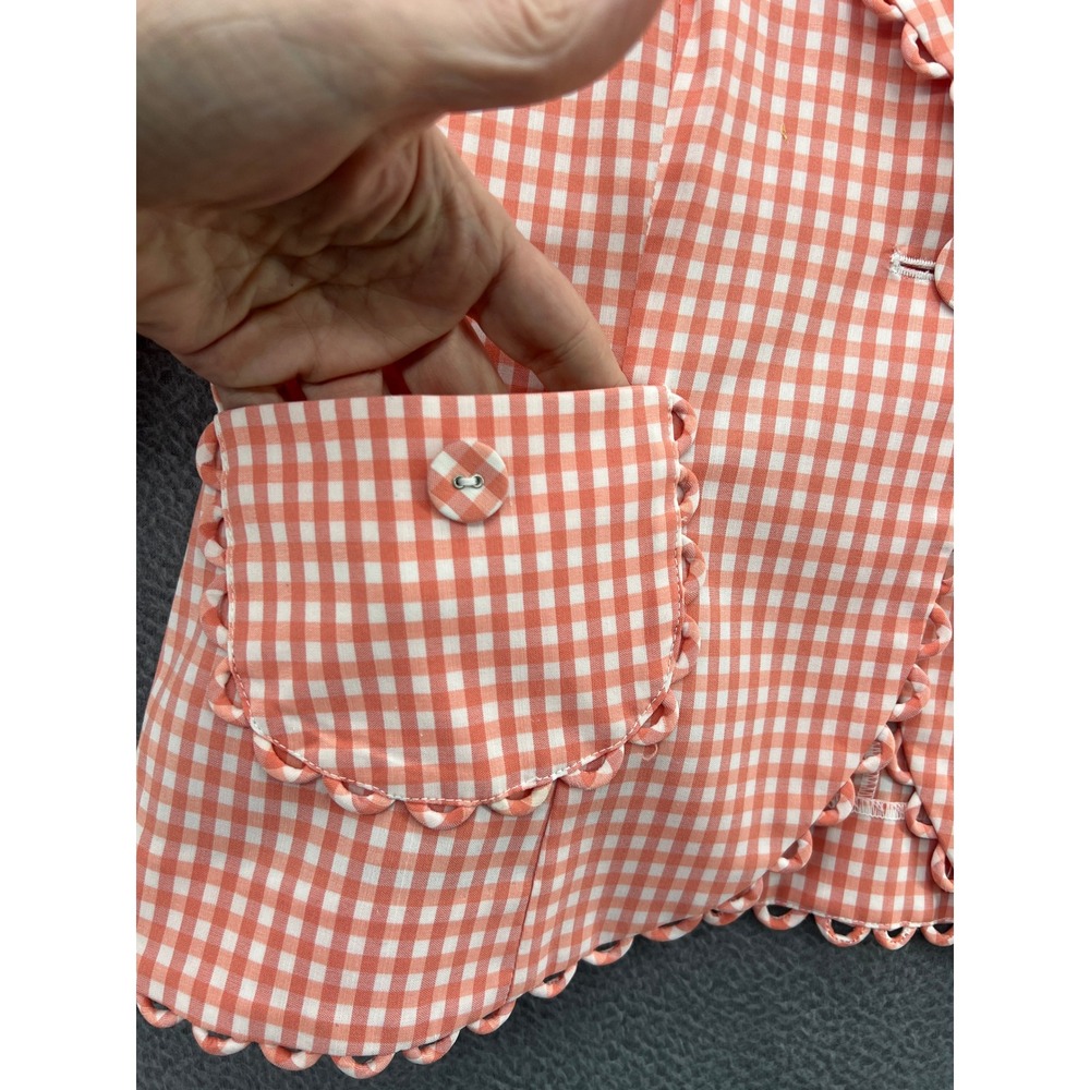 Focus 2000 Womens Top 6 Pants 4 Gingham Pant Suit Orange White Scalloped Trim - Picture 4 of 16